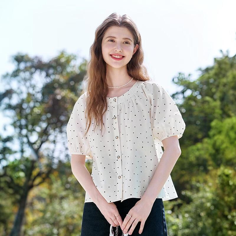 Betu Women's Polka Dot Lantern Sleeve Short Sleeve Shirt 2503T60