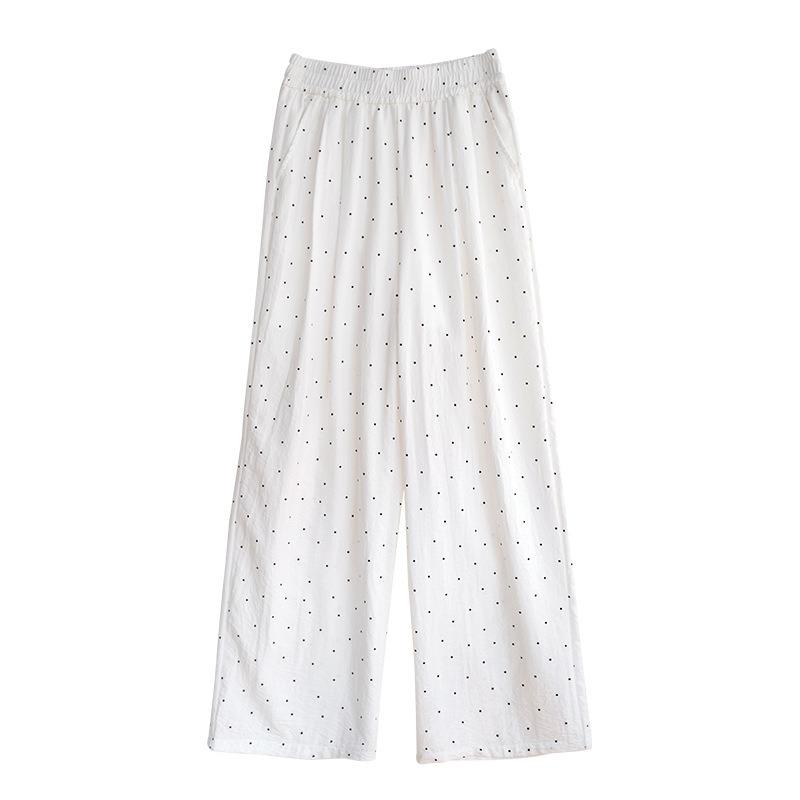 Ice silk polka dot soft waxy straight casual pants women's spring and summer new high waist loose and thin pear-shaped body wide-leg pants