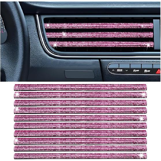 Bling Car Vent Outlet Moulding Trim, 10PCS Rhinestone Vehicle Air Conditioner Decorative Strip, Diamond Straight Seal Strip Line Decoration,