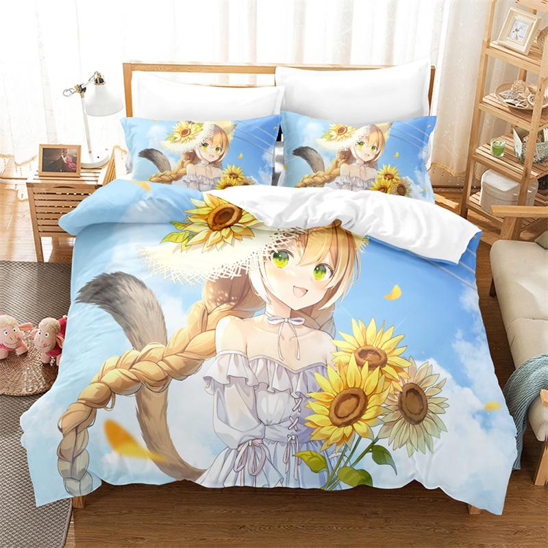 

Sunflower Bed Cover Cartoon Girl Bed Cover Collection Flower Bedding Quilt Cover King Dimension Size Comforter Collection Bedroom Queen Dimension Bed UK Single 135x200cm&set