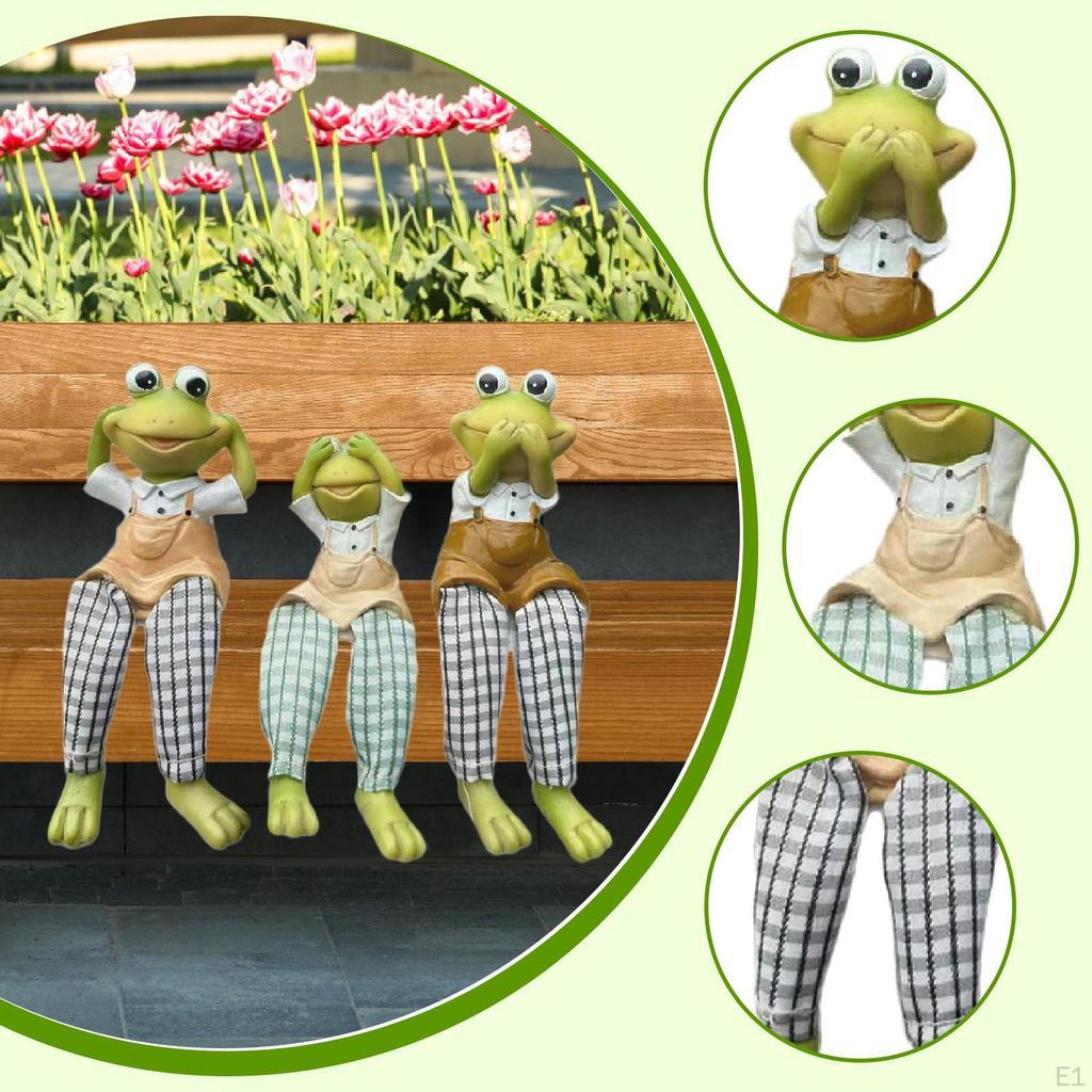 3x Frog Garden Statues Long Legs Figurines Outside Decoration Animal Sculptures for Lake Birthday