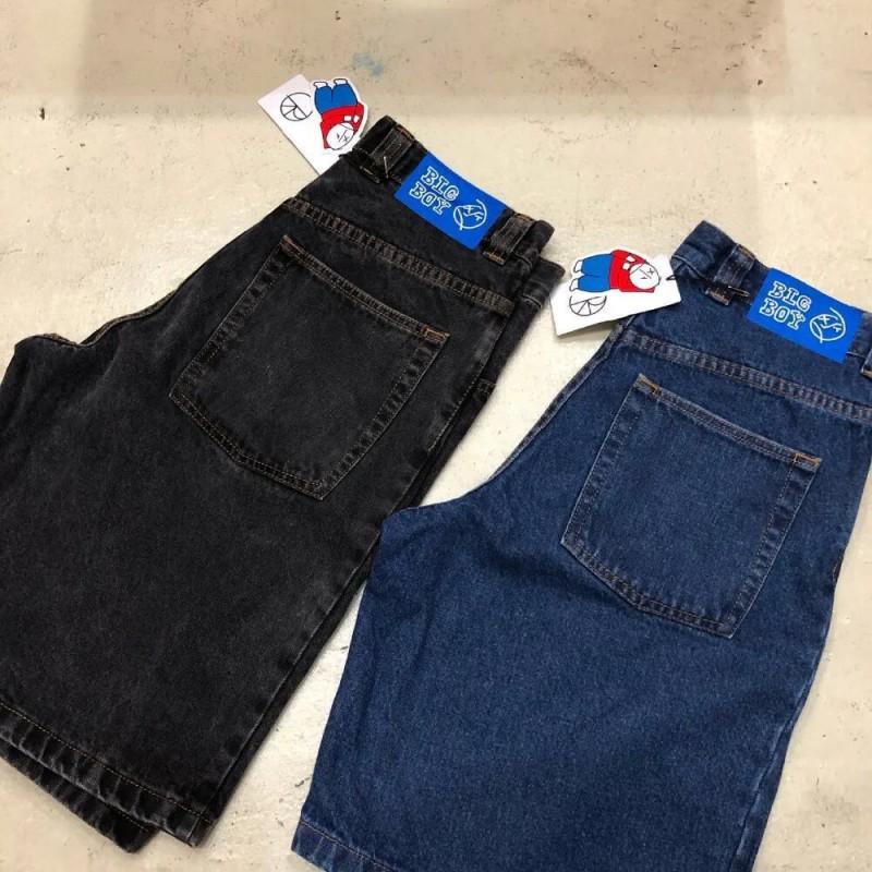Mens Loose Fit Denim Shorts Hip Hop Embroidery American Style Youth Casual Short Jeans