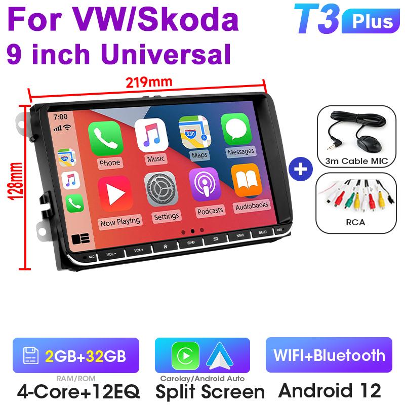 9 Inch Car Radio Android 12 For VW Volkswagen Skoda Octavia Golf Passat B6 B7 Polo Jetta Tiguan Touran 2 Din Autoradio Carplay