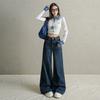 Spring New Retro American Jeans Women's High Waist Loose Drape Elastic and Thin Floor-mopping Wide-leg Pants Tide