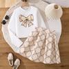 Children's Fashion Bow Print Long-sleeved Top Pleated Skirt Set for Autumn Girls Sweet Set