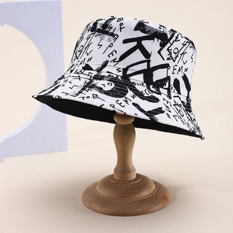 Cotton Blend Summer Fisherman Hat Letter Print Wide Brim Sun Protection Wind