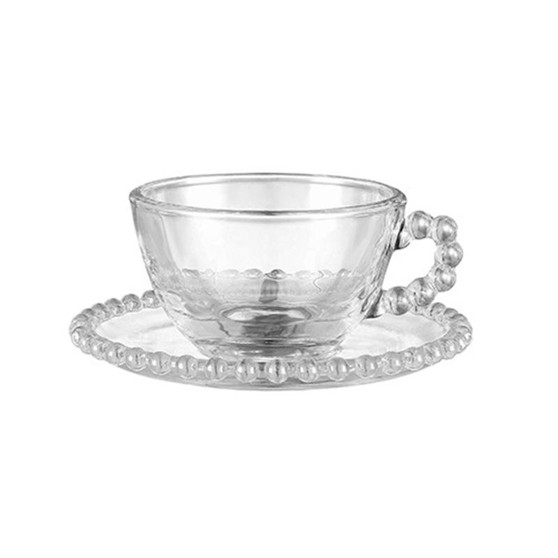 Mittelalterlicher Stil Transparenter Glasperlengriff Glasbecher Methode Kaffeetasse Untertasse Milchbecher Wasserbecher Mädchenherz Schlicht
