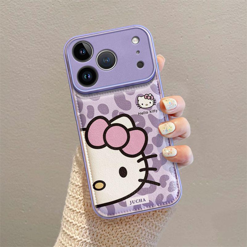 Purple Leopard Print Kitty Phone Case with Lanyard for Apple iPhone 15, 16, and 17 Pro - Anti-Fall Design