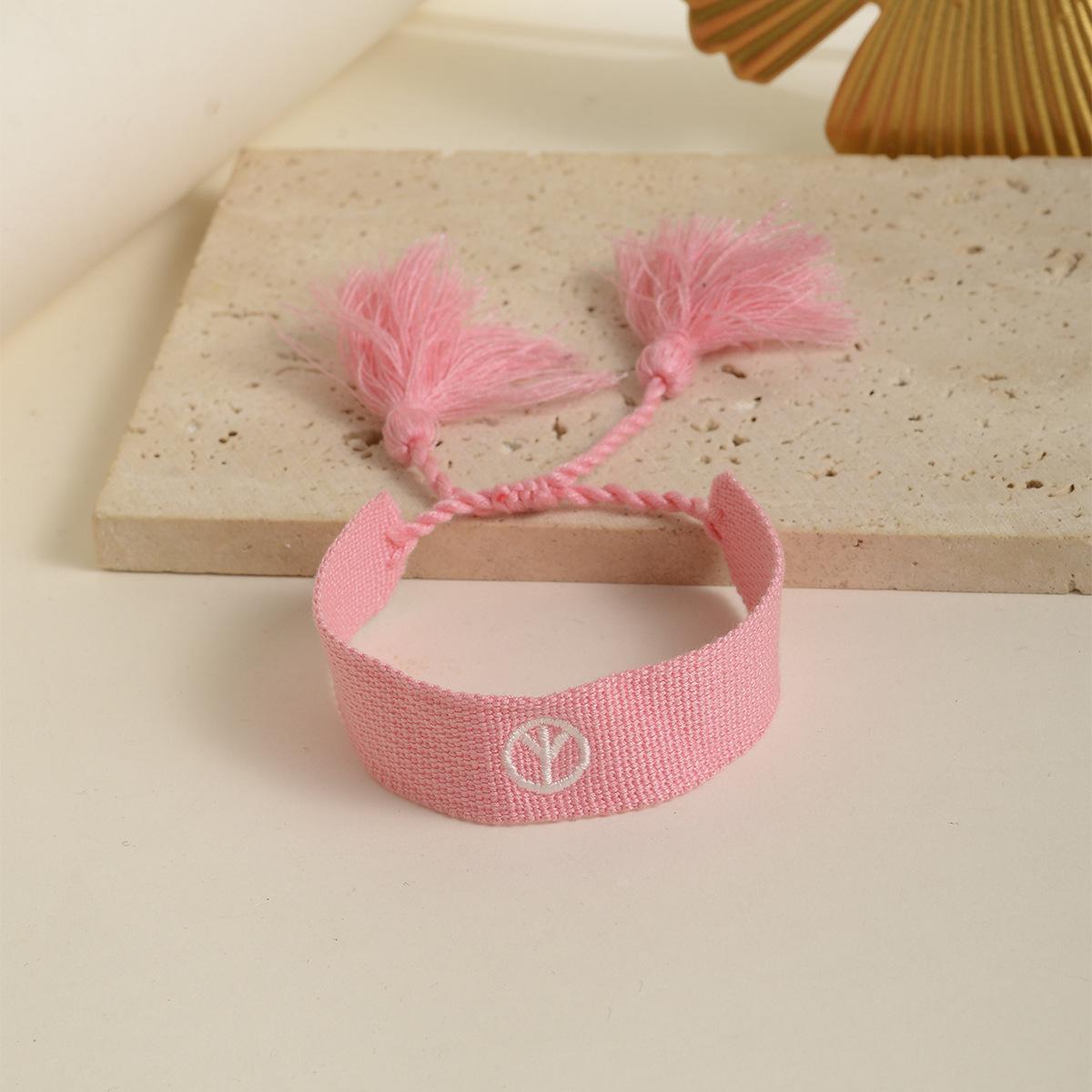 

Smiley Face & Peace Sign Embroidered Friendship Bracelet рожевий