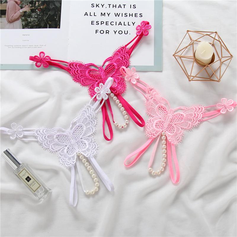 Female Erotic Lingerie Panties High Quality Intimates Women Porn Underwear Lace Butterfly Bead String Briefs Thongs for Sex