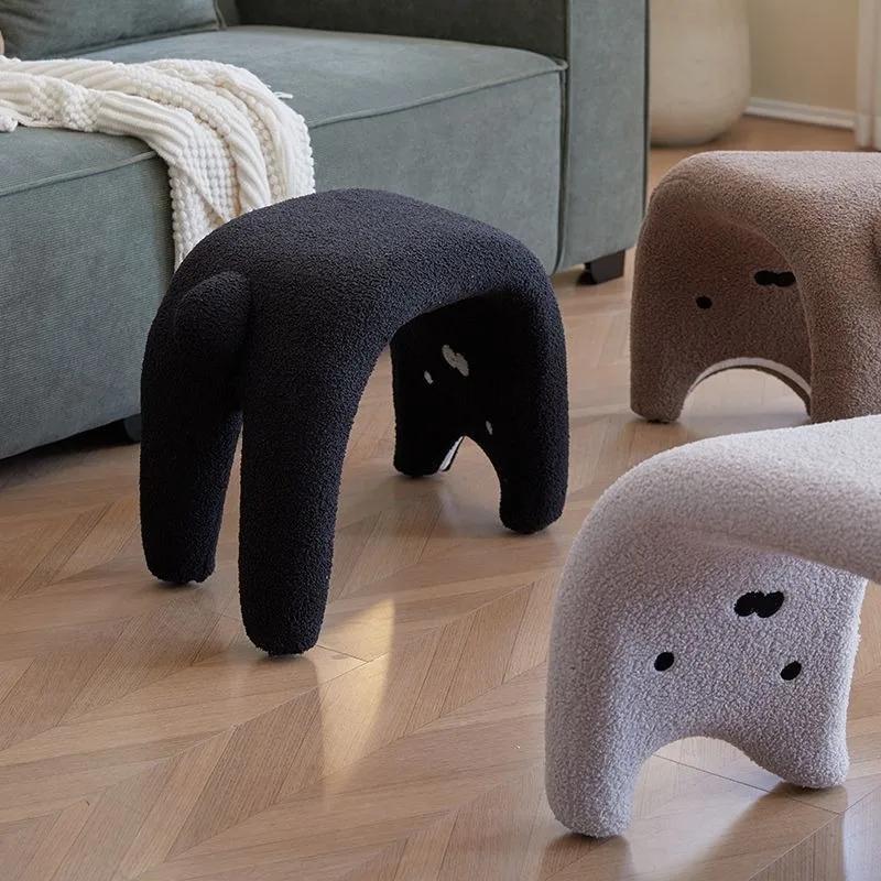 Lower Back Rabbit Short Stool Cashmere Home Entryway Decorative Stool Cute Liquid Cat Makeup Bench Household Furniture