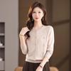 Women's 100% Pure Wool Embroidered Round Neck Cardigan