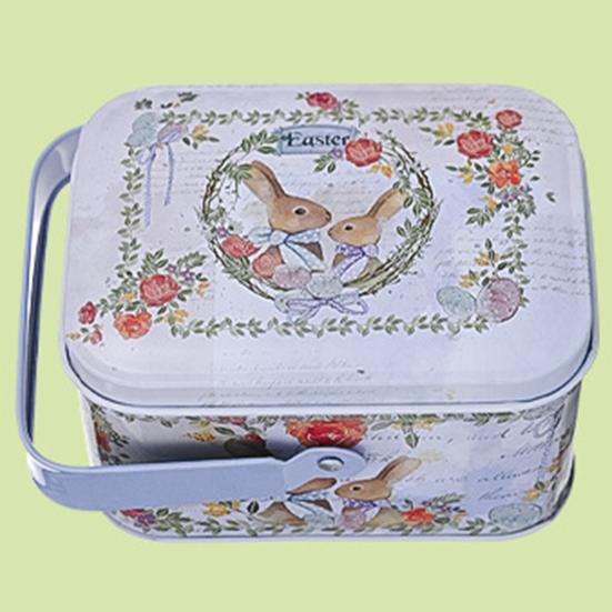 Candy Box Cartoon Rabbit Pattern Good Sealing with Handle Vintage Multi-functional Gift Giving Portable Easter Cookie Gift Tins for Holiday