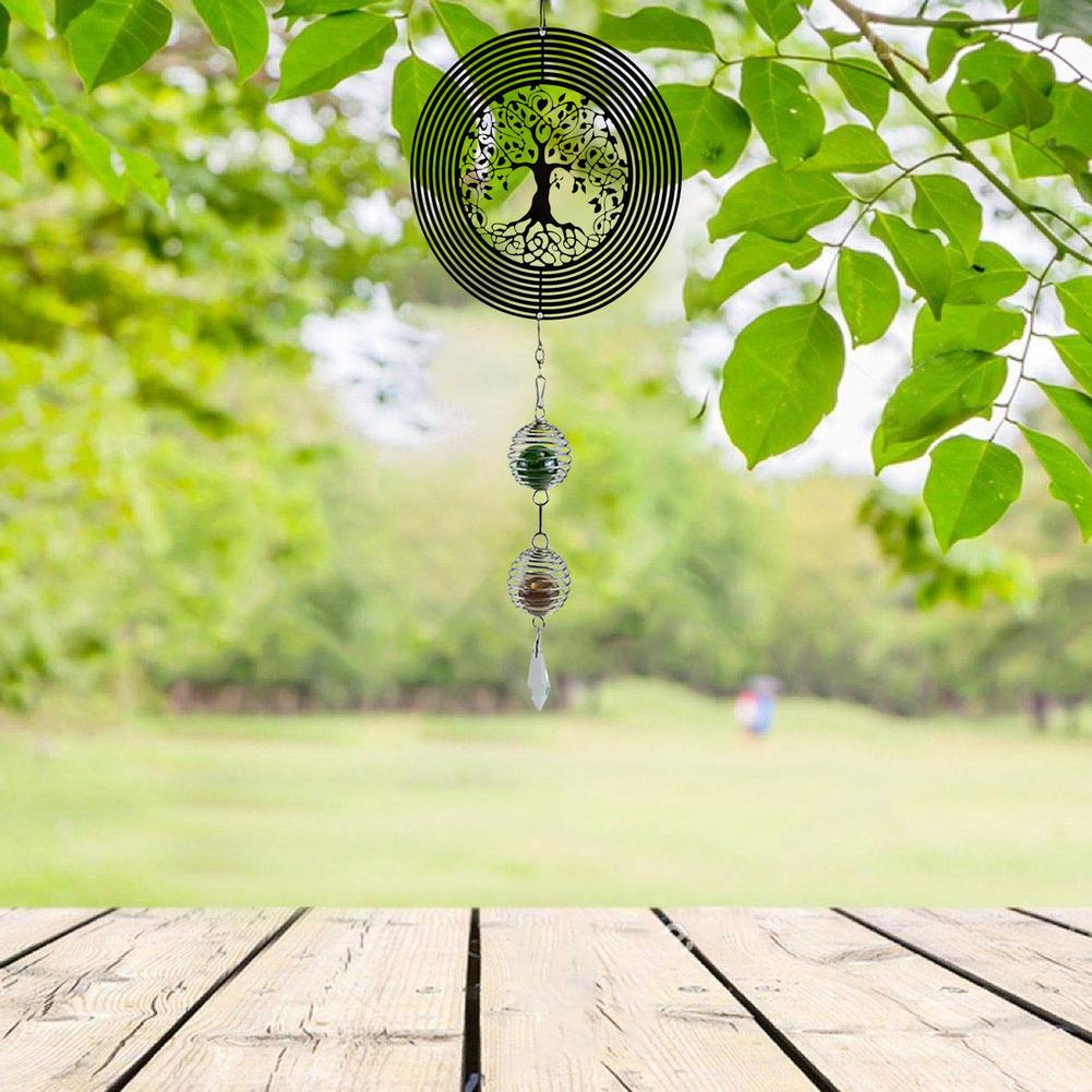 3D Metal Rotating Wind Spinner Tree Of Life Wind Chime Garden Decor Ornament Spiral Windchimes Hanging Garden Yard Home Decor