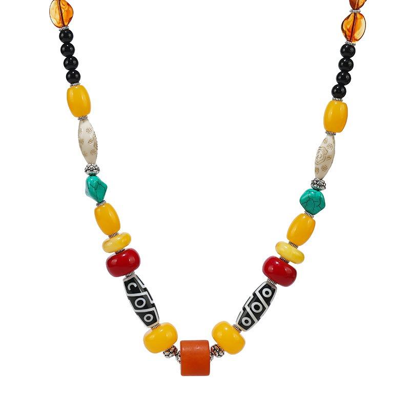 Tibetische Retro-Langkette für Männer und Frauen Tibetischer vielseitiger übertriebener Türkis-Dzi-Perlenanhänger Xizang Bekleidungsaccessoires