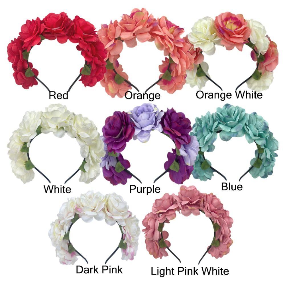 Wedding Festivals Floral Crown Hairband Bohemian Headwear Rose Flower Headpiece  for Women Girls