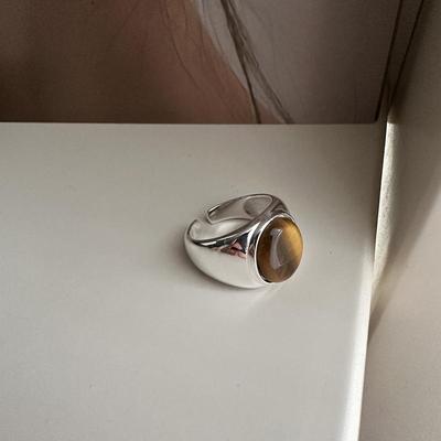 Sterling Silver Korean-Style Tiger Eye Minimalist Ring
