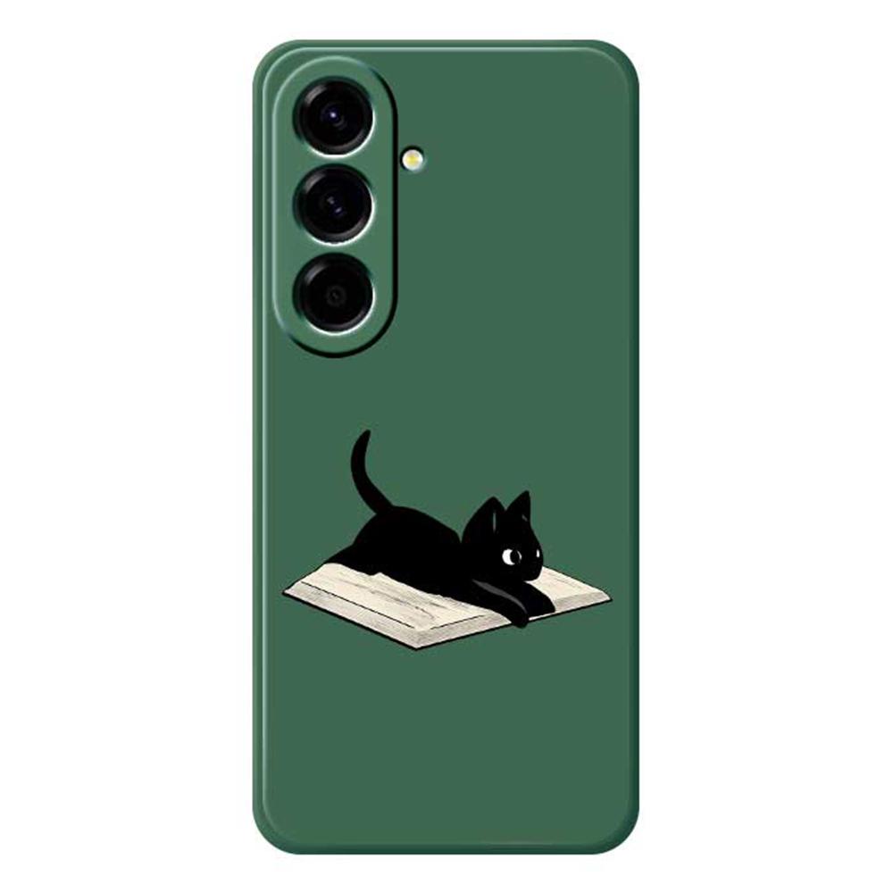 

For Samsung Galaxy A56 5G Case Book and Cat Pattern Printing Straight Edge TPU Phone Back Cover Green