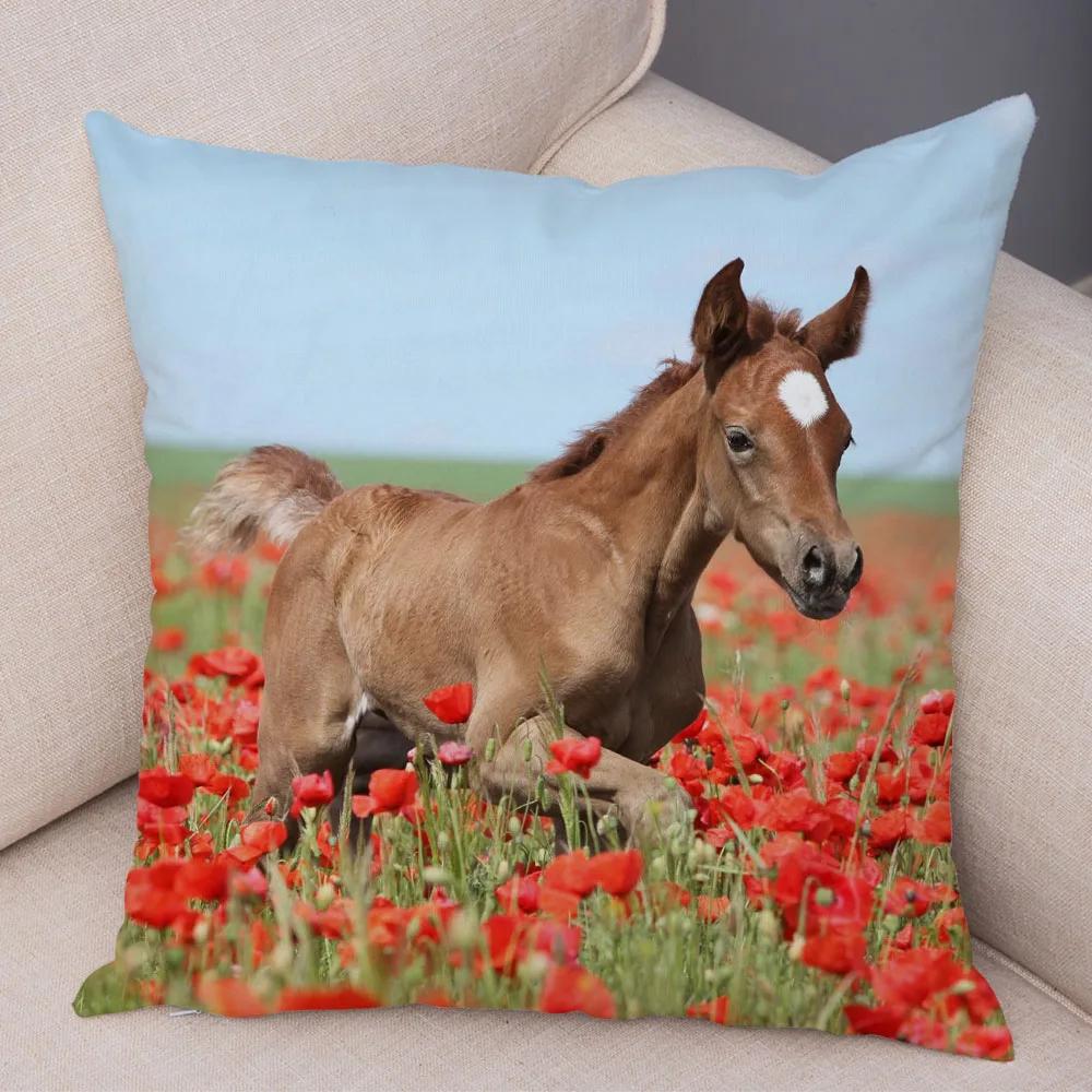 Wild Horse Cushion Cover Decor Animal Print Pillowcase  for Sofa Home Car Children Room Super Soft Plush Pillow Case 45x45cm