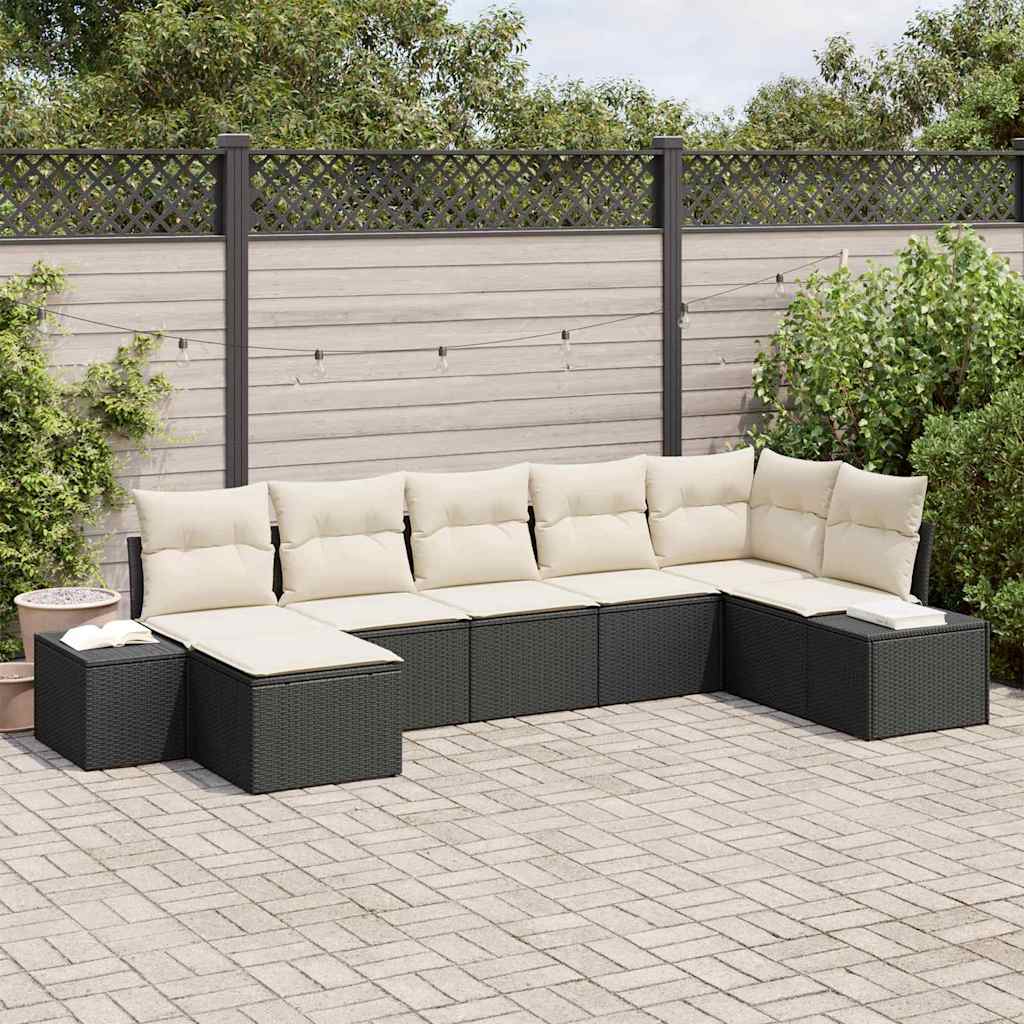Garden Sofa Set with Cushions 7 pcs Black Poly Rattan