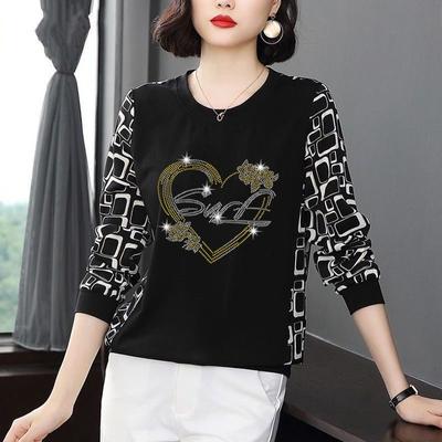 Mom Bat Sleeve T-shirt New Spring Autumn New Loose Print Bottoming Shirt Women's Batshirt Long Sleeve Top M-5XL