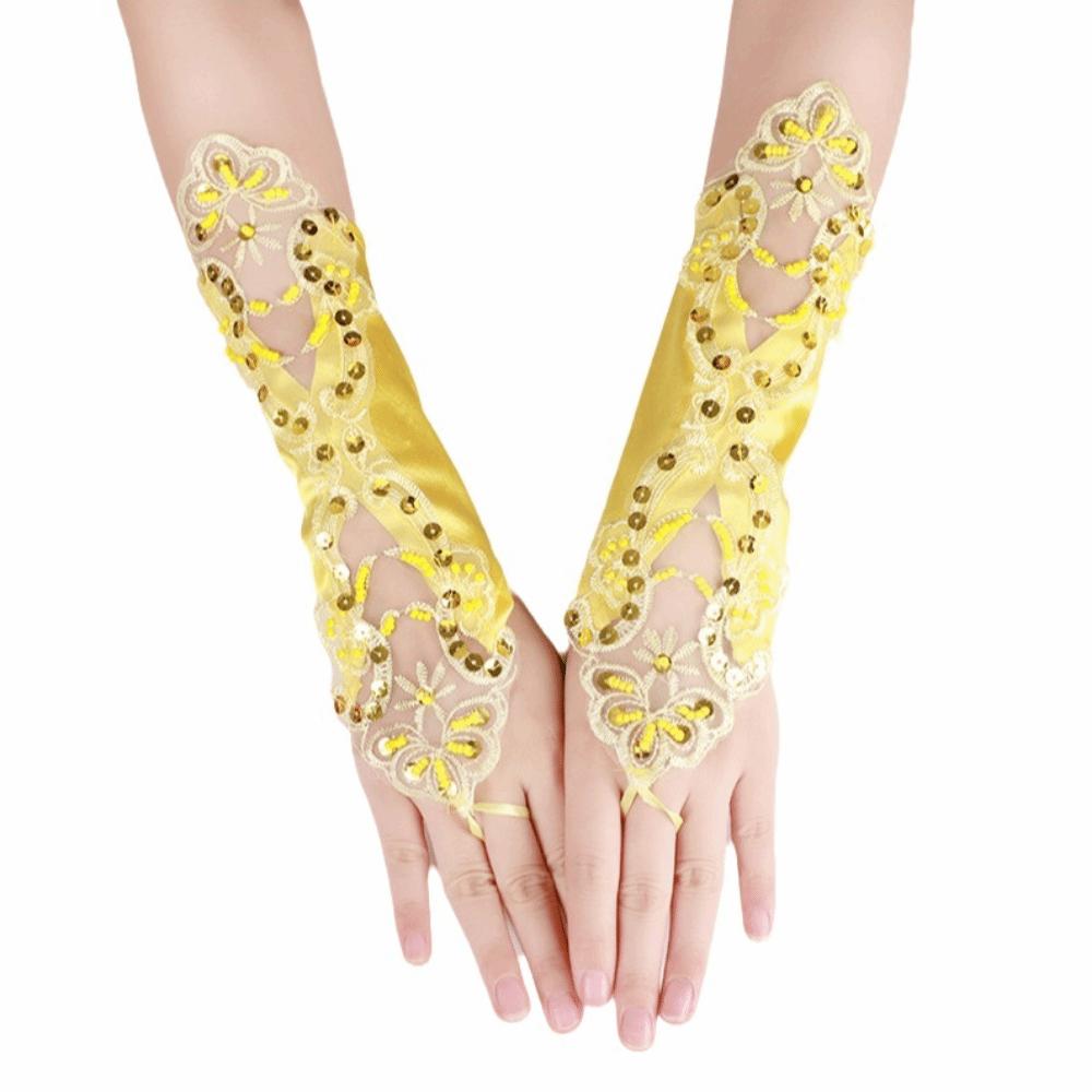 Rhinestone Decor Bridal Gloves Sequin Performance Gloves Wedding Gloves Clothing Accessories жёлтый