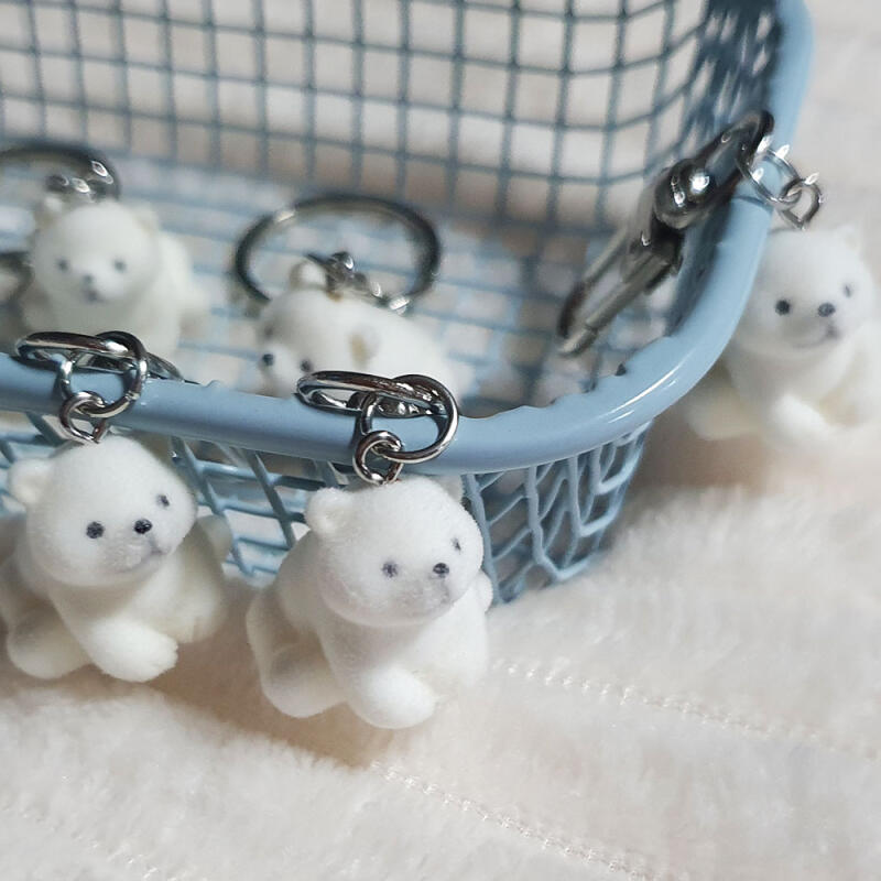 Polar Bear Flocking Animal Plush Keychain AirPod Phone Strap