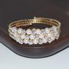 Factory  Bridal 3-Layer Pearl Rhinestone Zircon Winding Open-Ended Bracelet Gold and Silver Color for Women