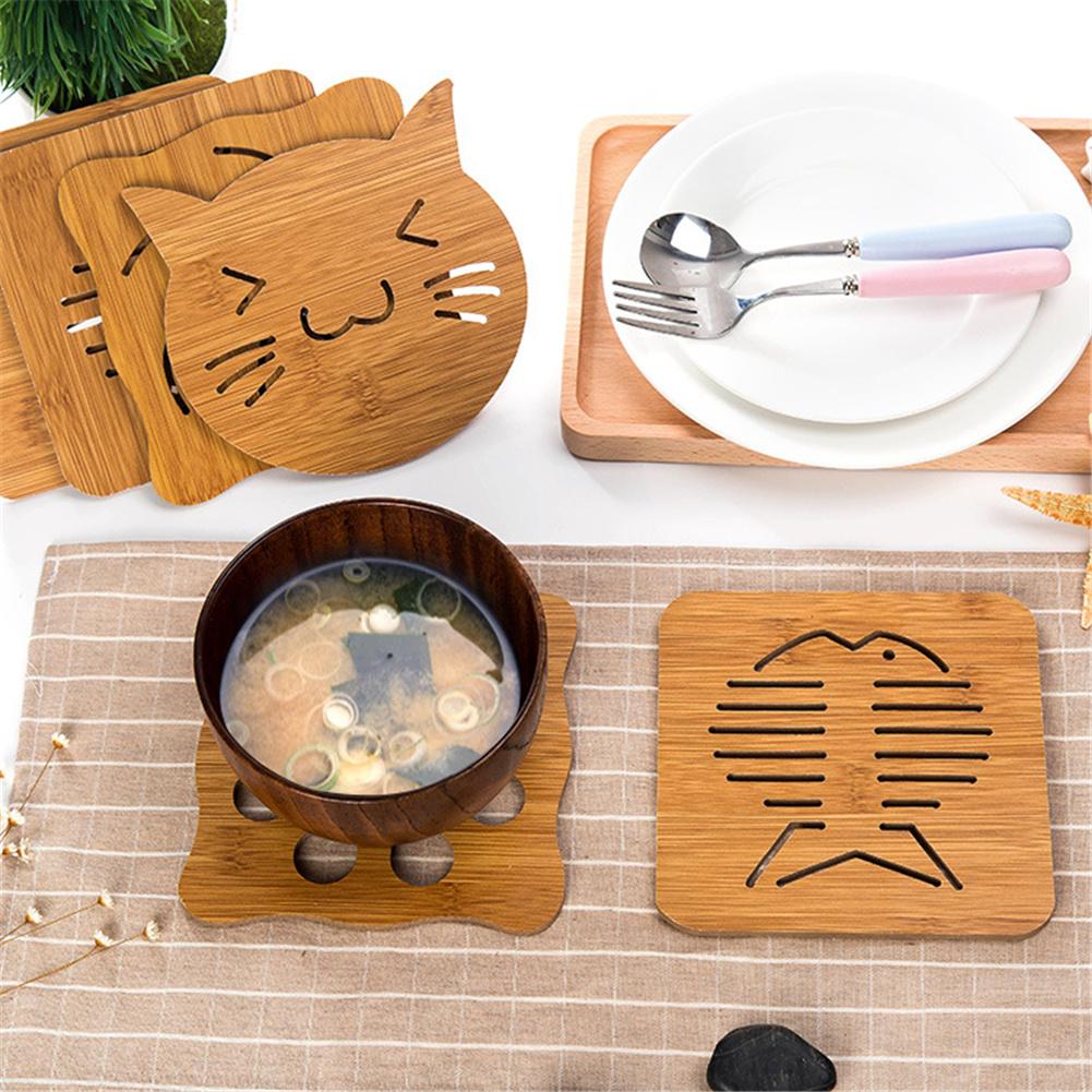 Wooden Potholder Table Mat Dishes pot bowl teapot hot Pot Hollow Holders Set For Hot