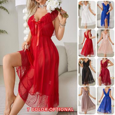 Sexy Polka Dot Nightdress Princess Style Suspender Skirt Mesh Private Room Pajamas Backless Wear