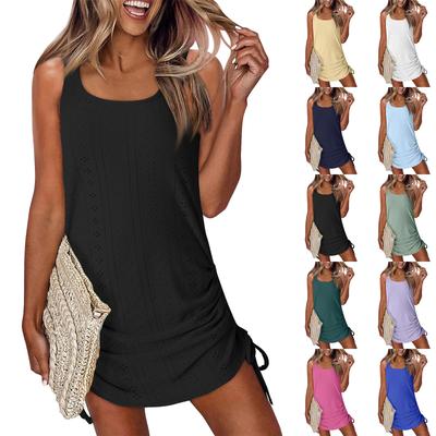 Women's Fashion Casual Sleeveless Solid Color Tie Dresses