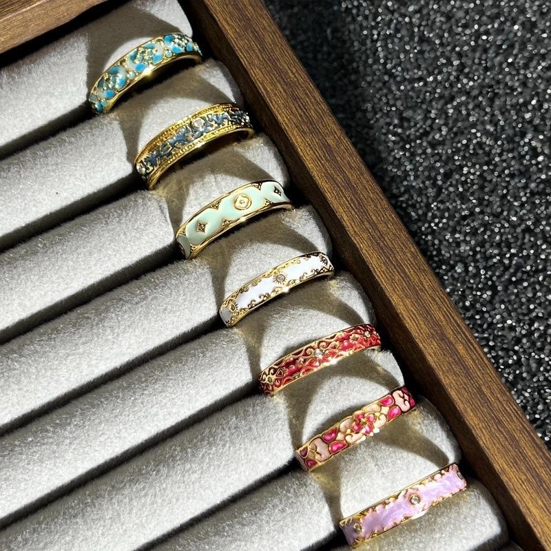 Neuer Mittelalterlicher Französischer Retro Emaille Tropfen Offener Ring Muster Hofstil Nischendesign Personalisierter Ring Frau