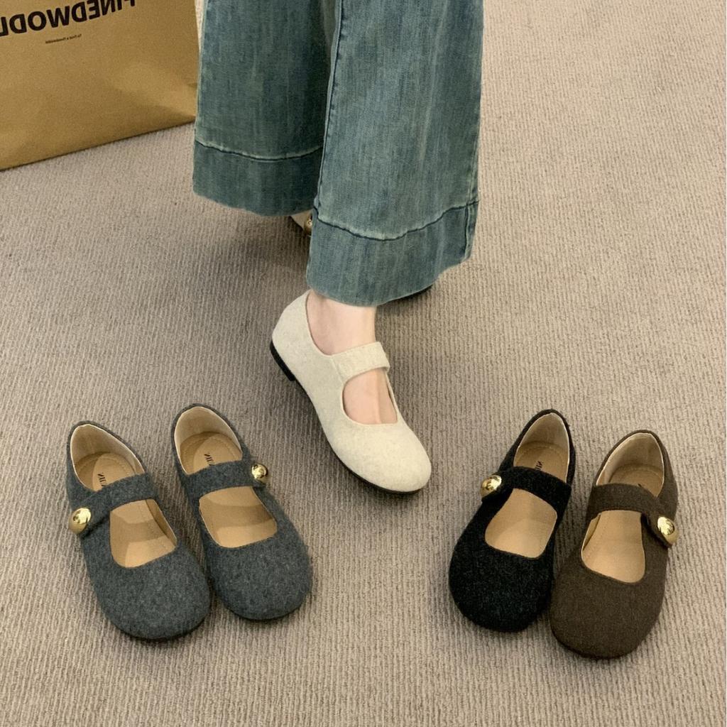 Retro Mori one-word buckle with grandma shoes for women's 2025 new cute round head flat shoes