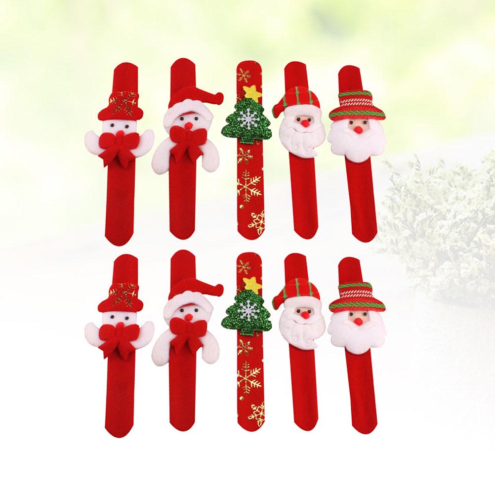 10pcs Kids Snap Bracelet Christmas Santa Snowman Elk Design Slap Wristband Party Favor Gift For Children Christmas Snap