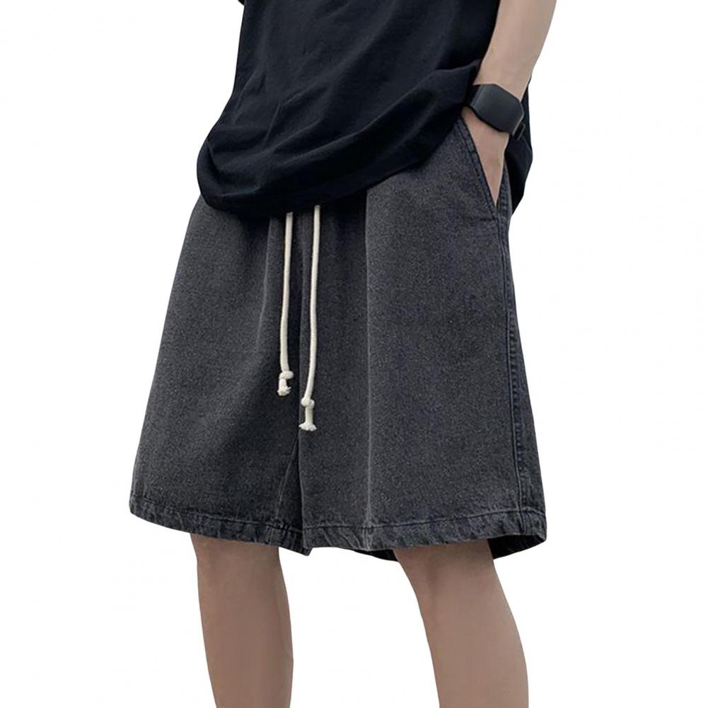 Pánské džínové šortky Elastický pas Nastavitelná šňůrka Ležérní šortky Volný střih Široká noha Tenké vyprané šortky