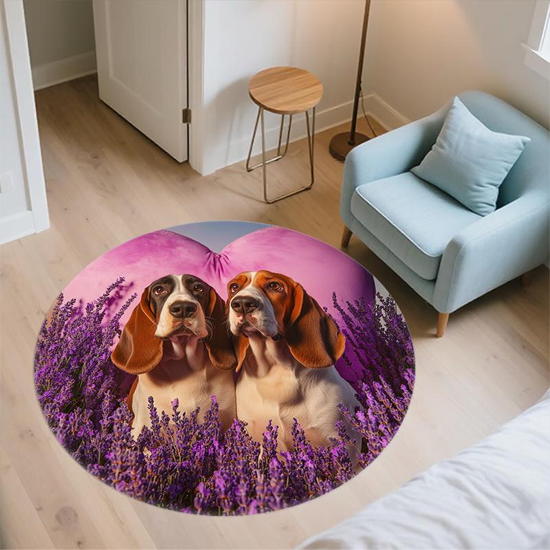 Basset Hound and grass pattern round rug,Carpet Rug for Living Room Bedroom  Playroom ,Non-slip Floor Mat,Holiday Gifts and Birthday Gifts.