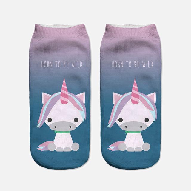 Harajuku 3D Print Unicorn Women Kawaii Ankle Licorne Chaussette Femme Calcetines Mujer Cute Art Socks Unisex