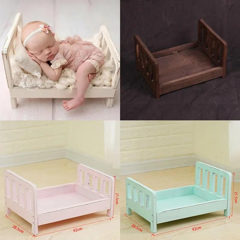 Vintage Detachable Children's Wooden Mini Bed Baby Chair Newborn 100 Days Photo Shoot Furniture Essential Baby Photography Props blu