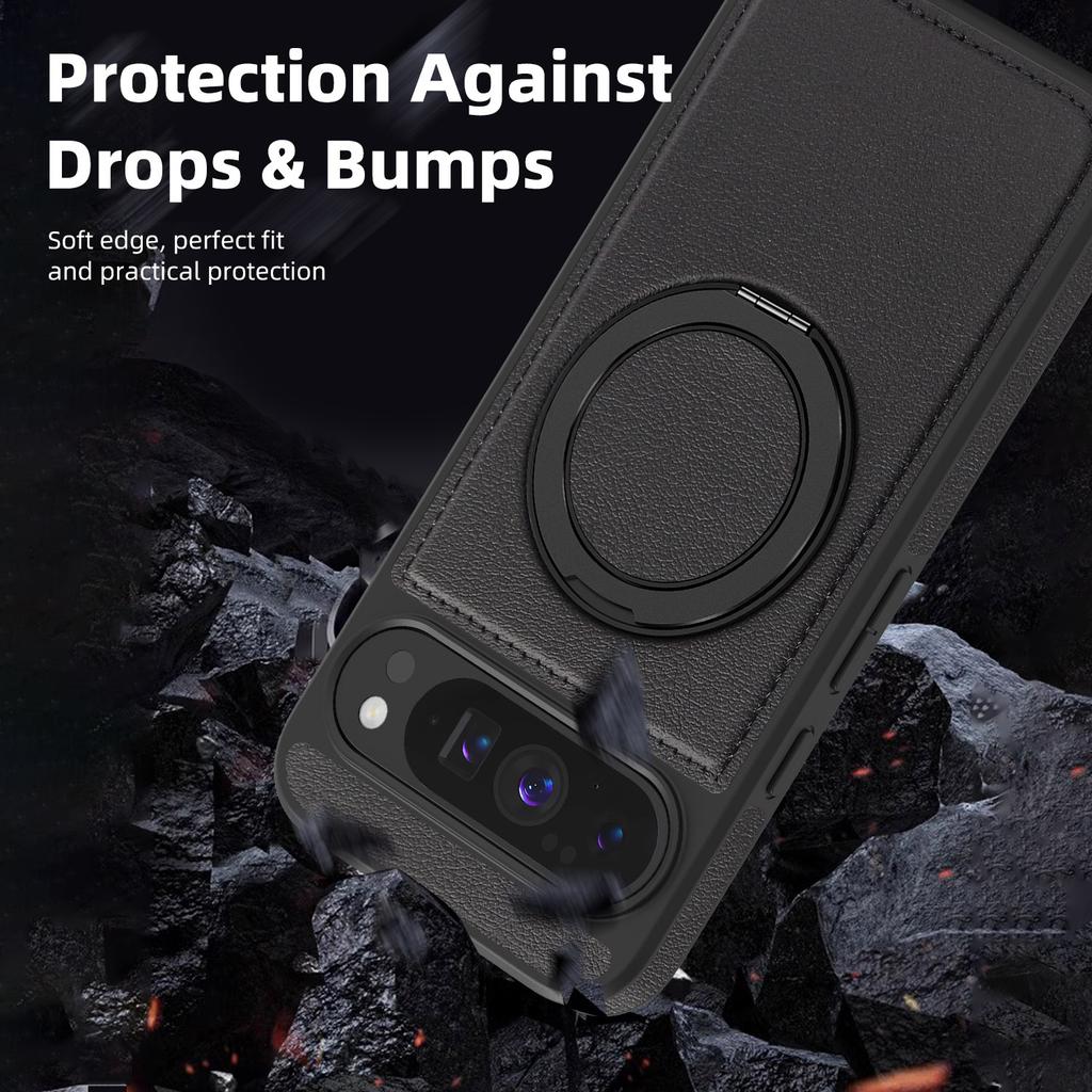 For Google Pixel 10 Pro XL Case with Ring Kickstand Compatible with MagSafe PU Leather Back Cover