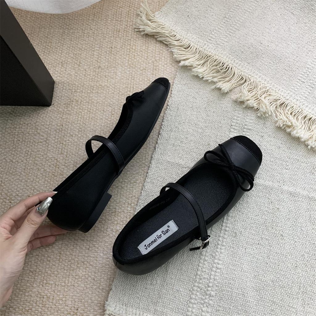 Fashion Bailamos Women Flats Fashion Colored Soft Leather Ballet Shoes 2025 Square Toe Bow Low Heels Shoes Shallow Mouth Casual Shoes Mu