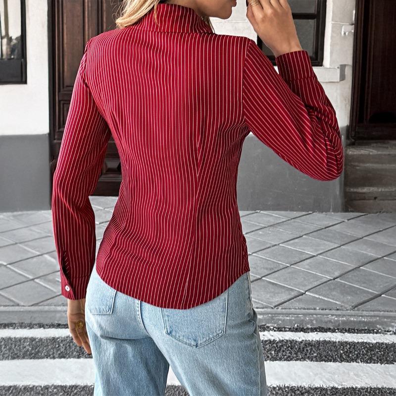 Vacation and Casual Style Lapel Striped Shirt Women's Clothing