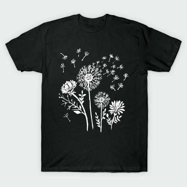 Dandelions & Flowers, Hand Drawn, Hippie, Boho, Nature, Wildflowers T-shirt S