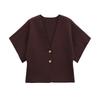 Womens Minimalist Knit Cardigan V-neck 5 Sleeve Button Detail Street Style Solid Color Top