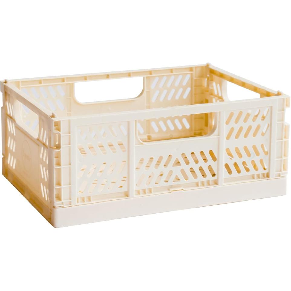 3 Sprouts Recycled Plastic Collapsible Crate - Stackable Folding Storage Crate for Organization for Adults & Kids - Foldable Plastic Crate - Large - Medium - Cream