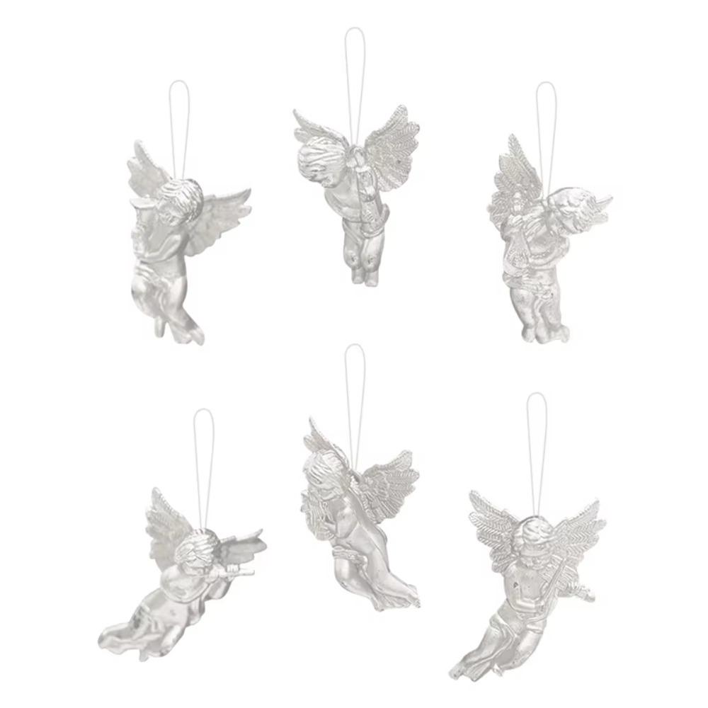6pcs with Hanging Rope Christmas Angel Pendant Electroplated Christmas Angels Figurine  New Year