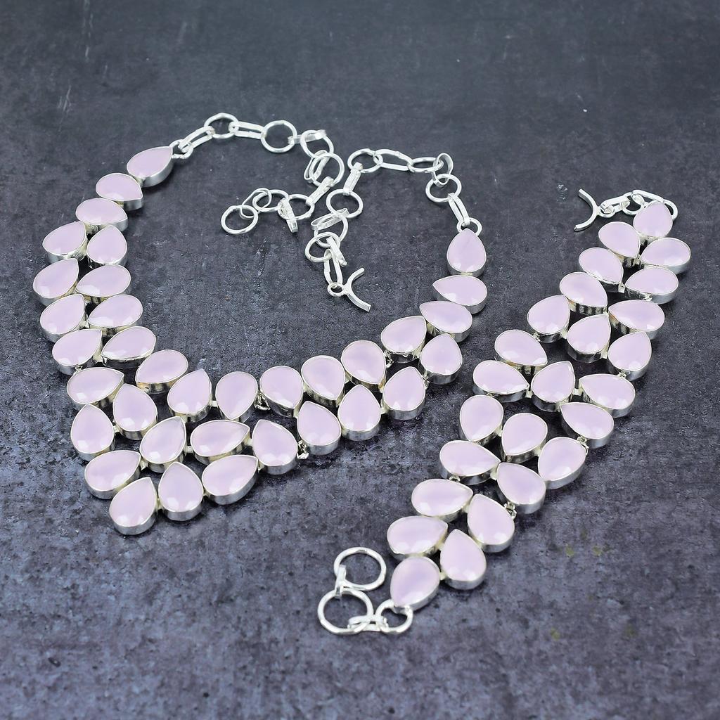 Pink Chalcedony Gemstone Handmade 925 Sterling Silver Jewelry Set S2N19