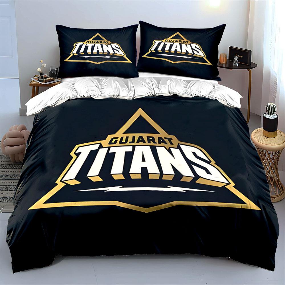Gujarat Titans Logo Design Bedding Set Print Bedding Set Duvet Cover Pillowcases (1* Duvet Cover 2* Pillowcases Do Not Include Comforter)