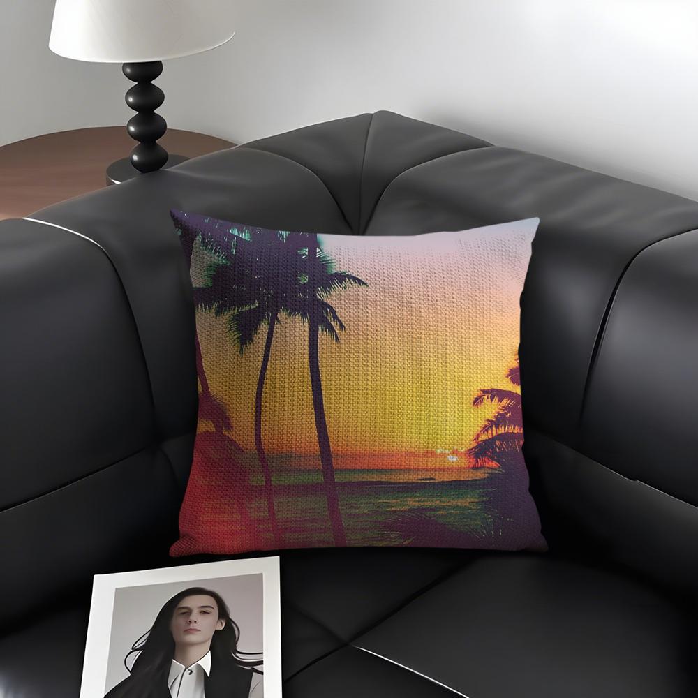 Tropical Scenery Ins Cushion Cover Natural Linen Organic Fabric Double-Sided Printing Sofa Home Decor Gift Pillow Case