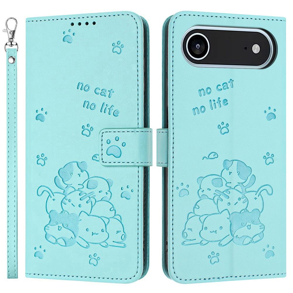 For iPhone 17 Air Wallet Case Cats Imprint Leather Phone Cover with Strap