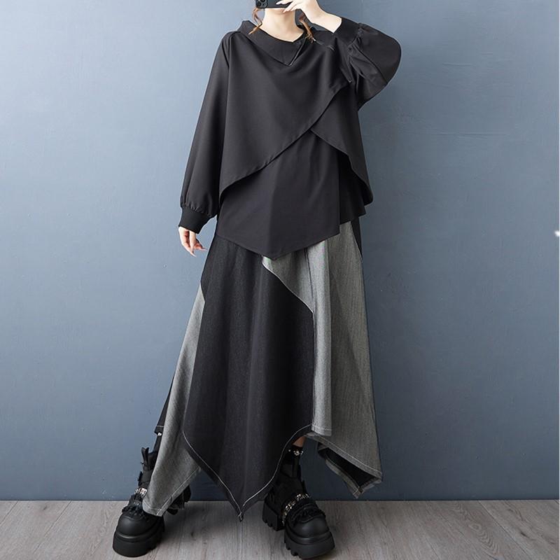 long sleeve oversized Black vintage Casual loose spring autumn t shirt tops Women t-shirt